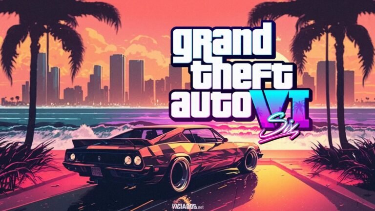 Arte gráfica para capa de artigo com o título 'Rockstar Games lamenta vazamentos de GTA 6 e reforça compromisso com a qualidade'. Ao fundo, elementos visuais borrados da franquia GTA e o logotipo da Rockstar Games em destaque