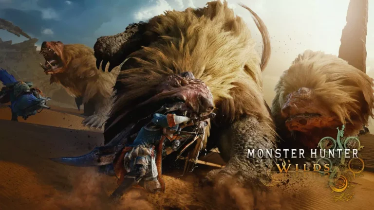 Caçador enfrentando monstro gigante em tempestade no jogo Monster Hunter Wilds review.