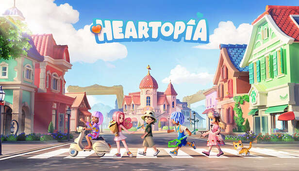 Captura de tela do jogo Heartopia, mostrando o personagem do jogador realizando atividades cotidianas em um ambiente ensolarado e tranquilo, como decorando o quintal de uma casa fofa ou cuidando de um jardim