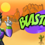 Capa de artigo contendo o texto 'O Lançamento de Blasten!! e o Renascimento dos Shoot 'em Ups de Alta Velocidade'. O fundo exibe uma montagem frenética de cenas de ação do jogo, com muitos tiros, neon e naves inimigas