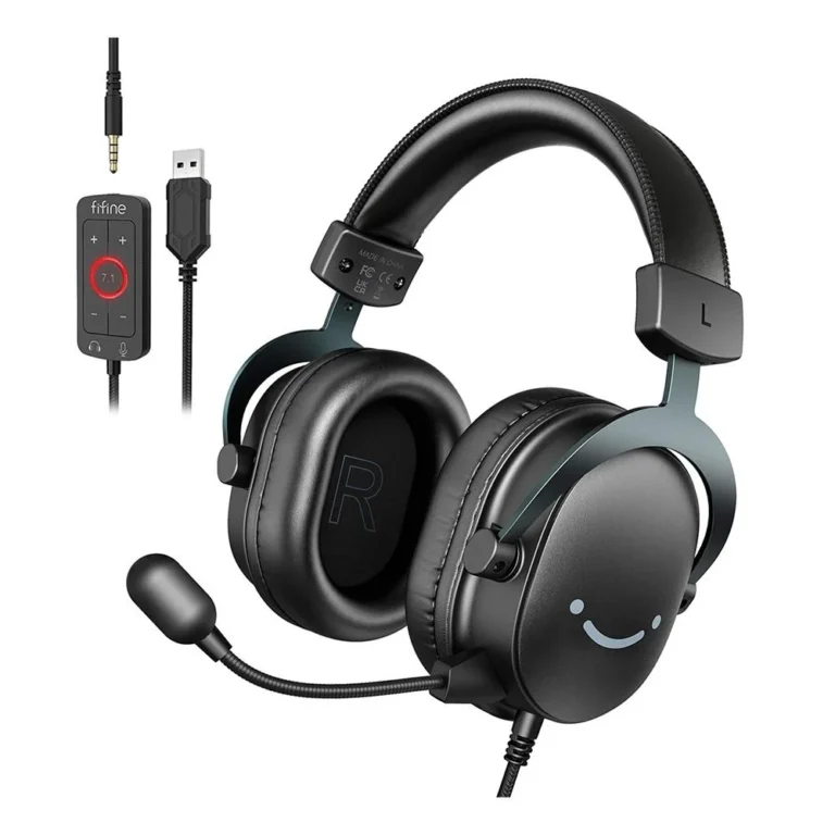 Headset gamer Fifine H9 com microfone removível e almofadas acolchoadas em destaque para review completo