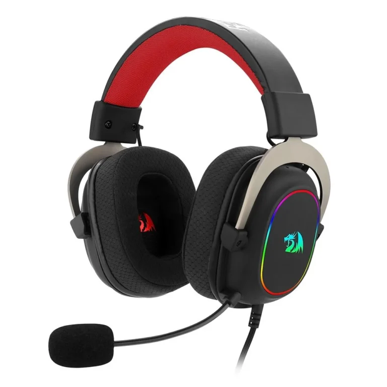 Headset gamer Redragon Zeus X Chroma Mk.II com iluminação RGB ativa em destaque para review de periféricos