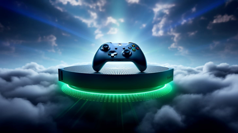 Imagem promocional exibindo o console Xbox Series X ao lado de um controle e uma tela com a interface do Game Pass. A composição destaca a integração entre o hardware tradicional e o serviço de assinaturas, pilares fundamentais para o futuro da Xbox