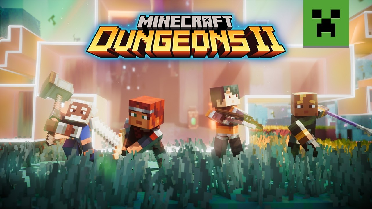 Logotipo e arte oficial de Minecraft Dungeons II para matéria sobre o lançamento e novidades da franquia
