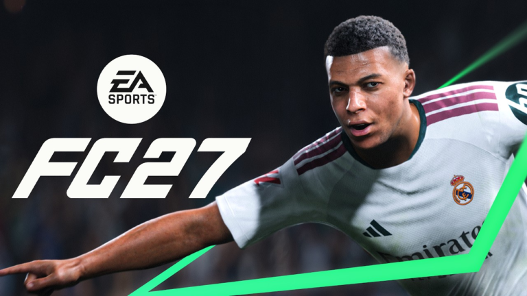 Miniatura de artigo sobre o jogo EA Sports FC 27. Em destaque, um jogador de futebol comemorando em um estádio lotado com elementos futuristas de interface na tela. Na parte inferior, o texto 'O que esperar do futuro da simulação de futebol - Análise completa e previsões