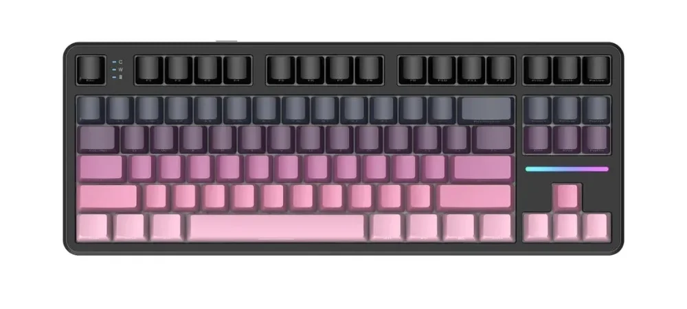 Teclado Mecânico Gamer Attack Shark X87 Blackberry com iluminação RGB acesa em setup.
