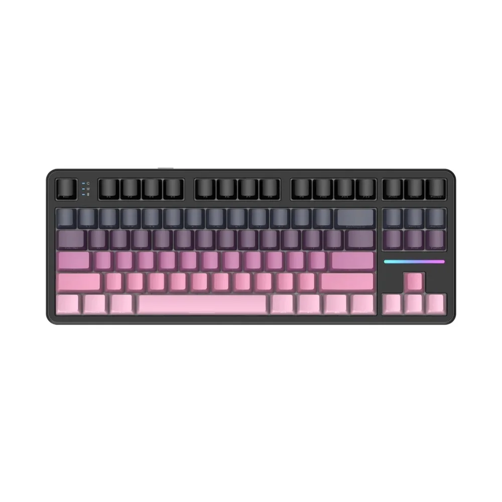 Teclado Mecânico Gamer Attack Shark X87 Blackberry com iluminação RGB acesa em setup.