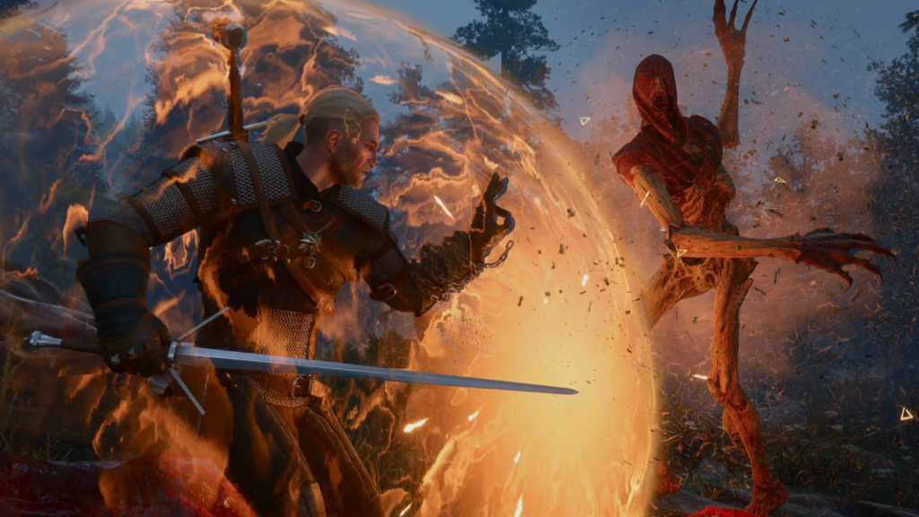 Gameplay de The Witcher 3 em alta resolução ilustrando rumores de desempenho em 1080p e 40 FPS no Switch 2